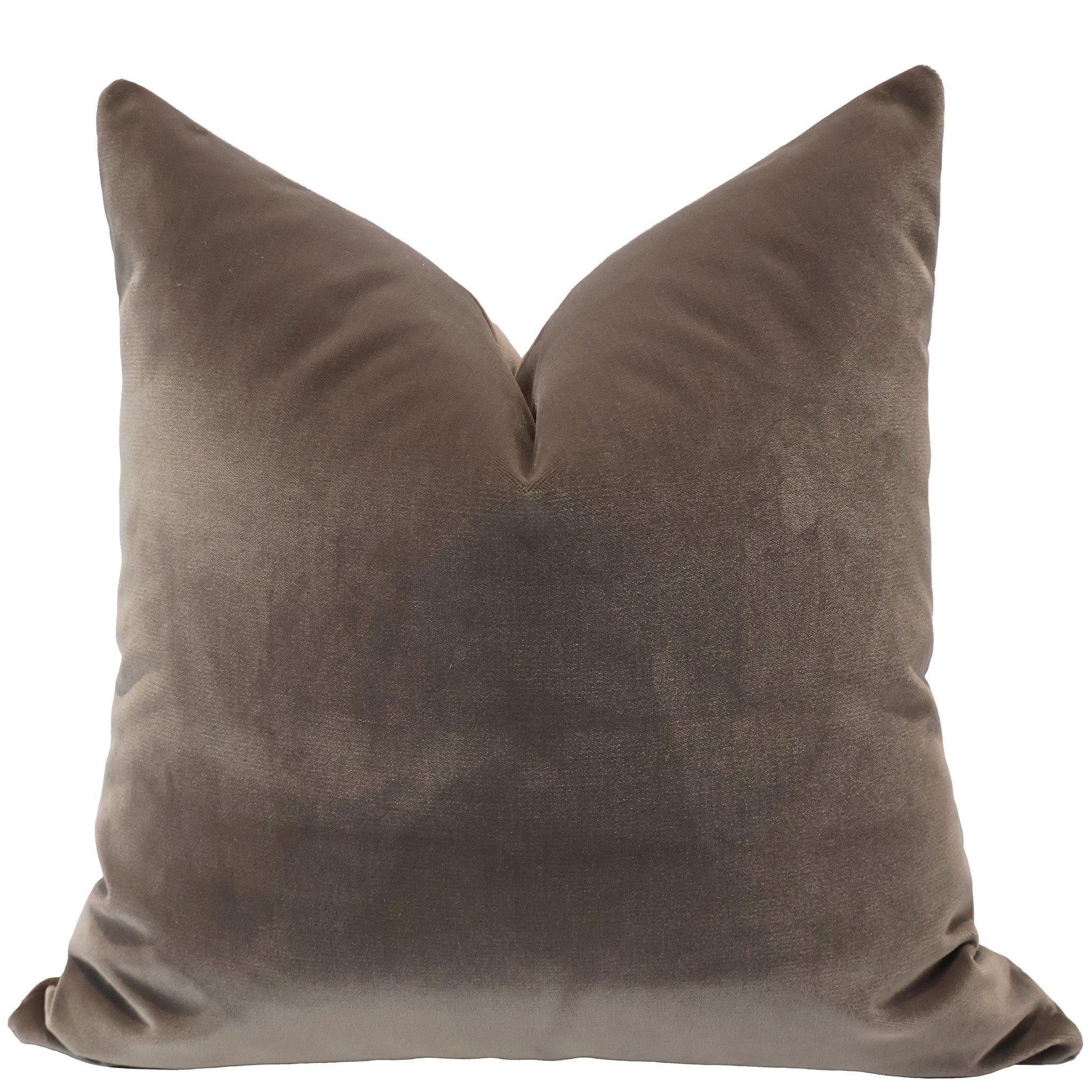 Square pillow in rich mocha brown velvet fabric with a smooth, soft texture and a subtle sheen.