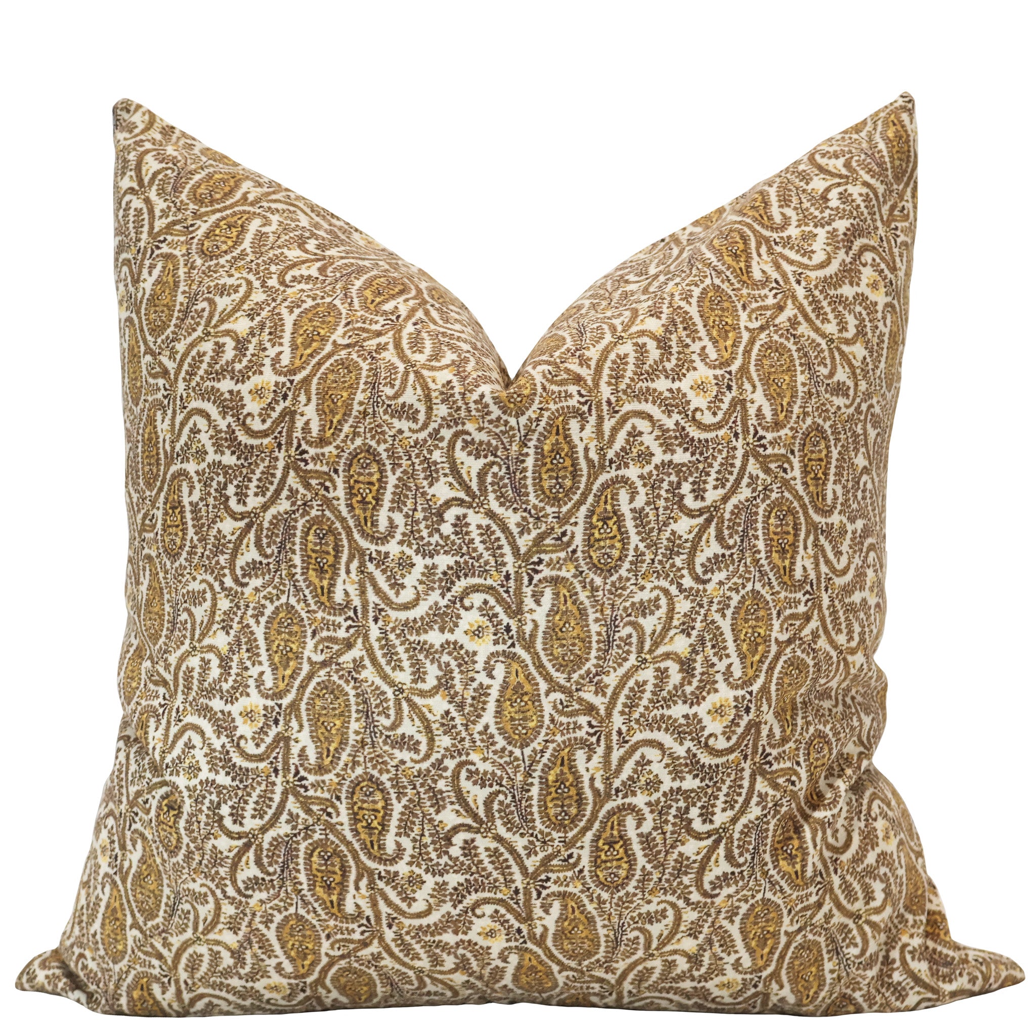 Hackner Home Fall Paisley pillow cover featuring a detailed gold and brown paisley pattern on a warm ivory background.