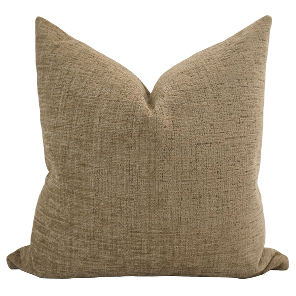 Square golden velvet pillow cover with a soft, textured surface and warm neutral tone.