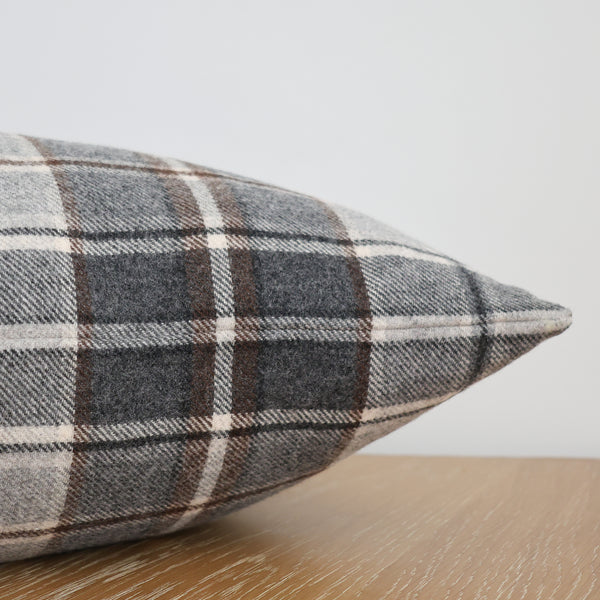 Hackner Home gray and brown plaid wool decorative pillow cover