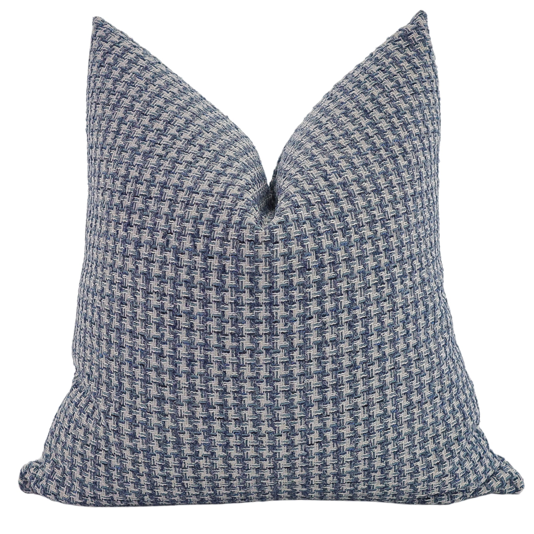 Hackner Home jacquard houndstooth blue pillow cover featuring a textured woven pattern in navy and ivory for a modern classic look.