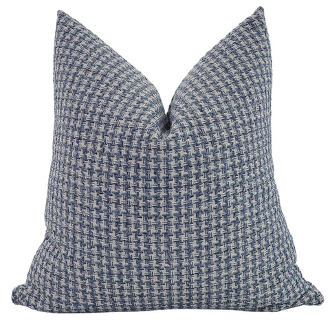 Hackner Home jacquard houndstooth blue pillow cover featuring a textured woven pattern in navy and ivory for a modern classic look.
