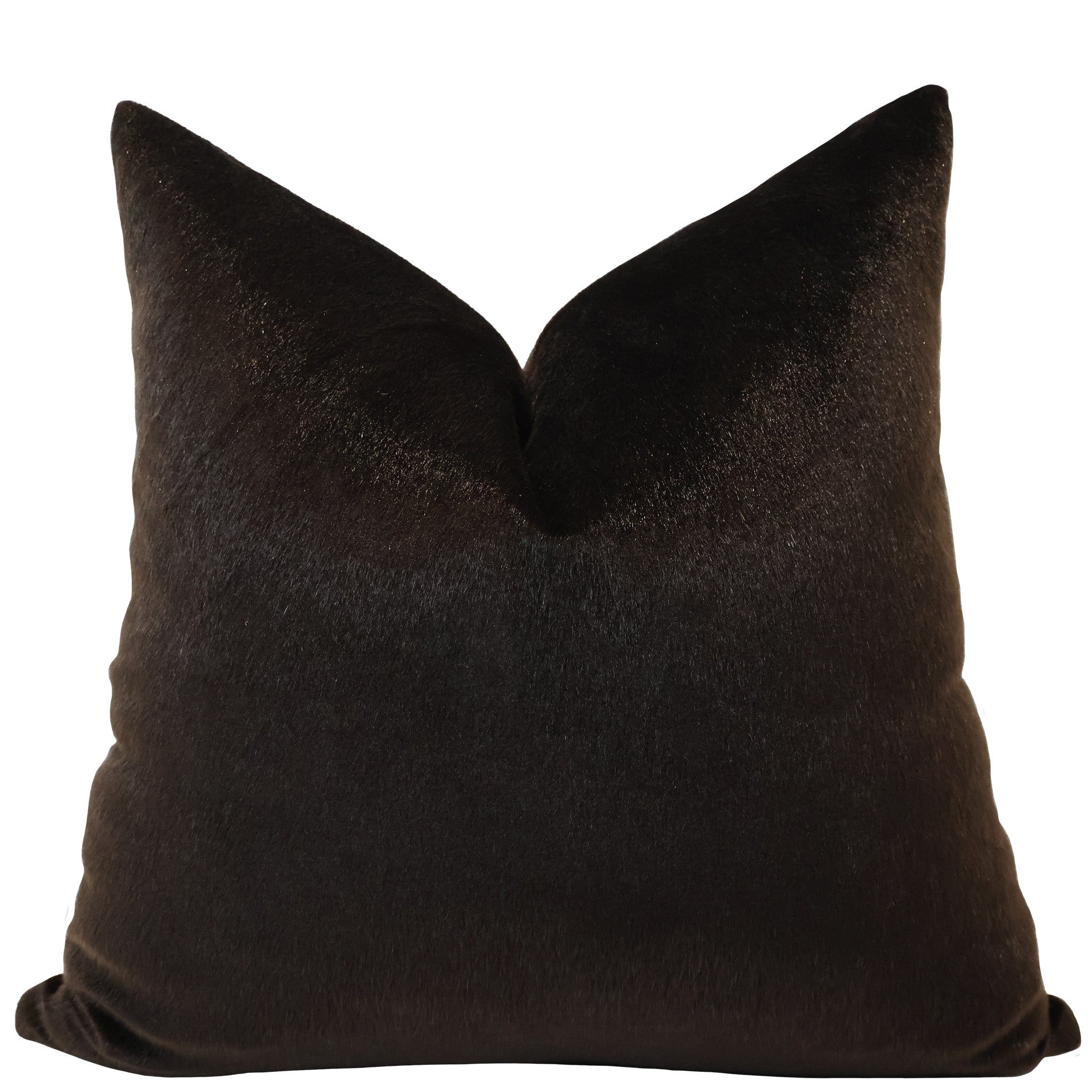 Square dark brown faux fur pillow cover with a soft, glossy finish and a luxurious texture.