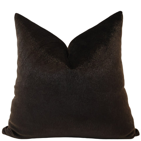 Square dark brown faux fur pillow cover with a soft, glossy finish and a luxurious texture.