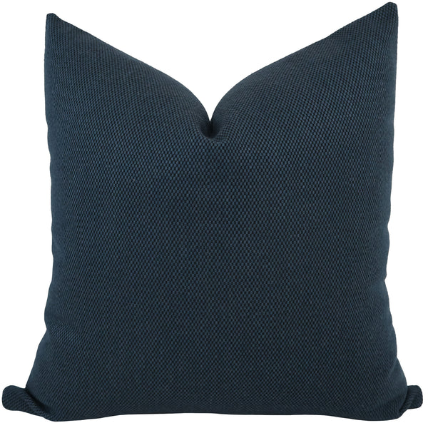 Hackner Home Midnight Harbor pillow cover featuring a rich navy blue woven texture with a soft, modern finish.
