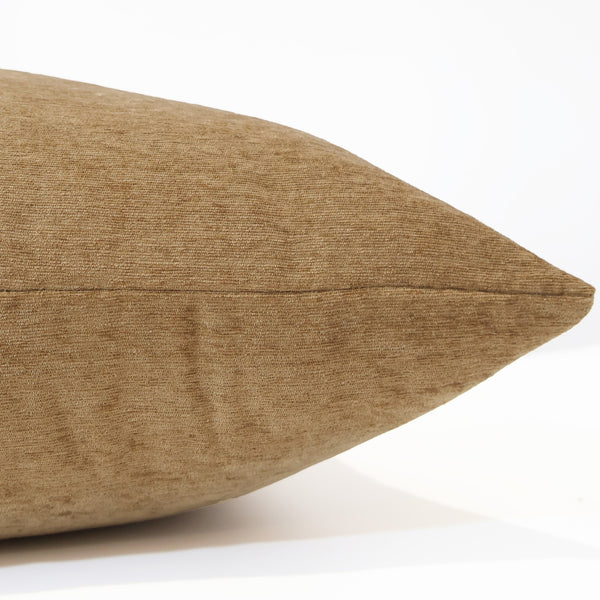 Side view of Hackner Home Patina Café velvet pillow cover in golden brown — soft textured throw pillow for modern home décor.