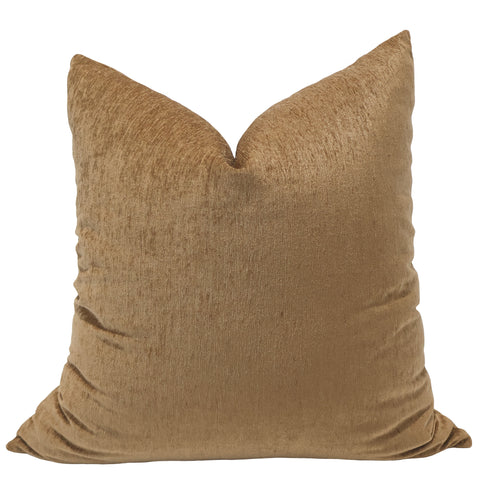Hackner Home Patina Café velvet pillow cover in warm golden brown — soft textured decorative cushion for modern interiors.