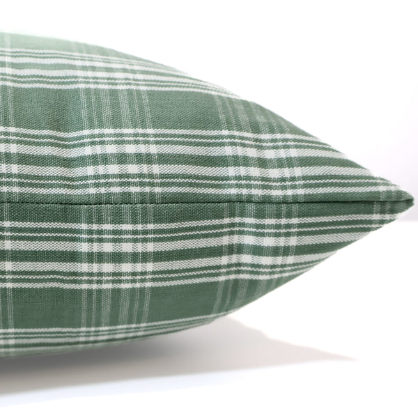 Hackner Home sage green plaid pillow cover with white check pattern.