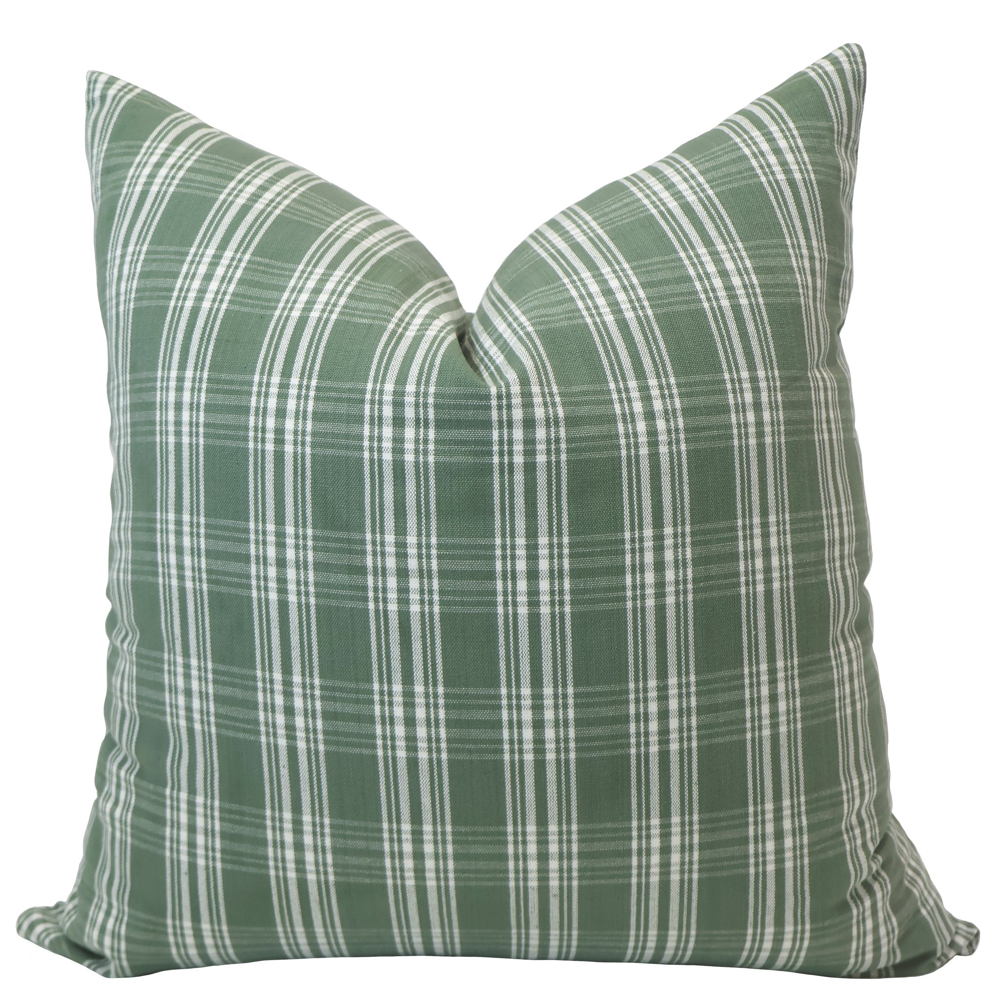 Hackner Home sage green plaid pillow cover with white check pattern.