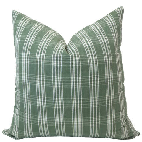 Hackner Home sage green plaid pillow cover with white check pattern.