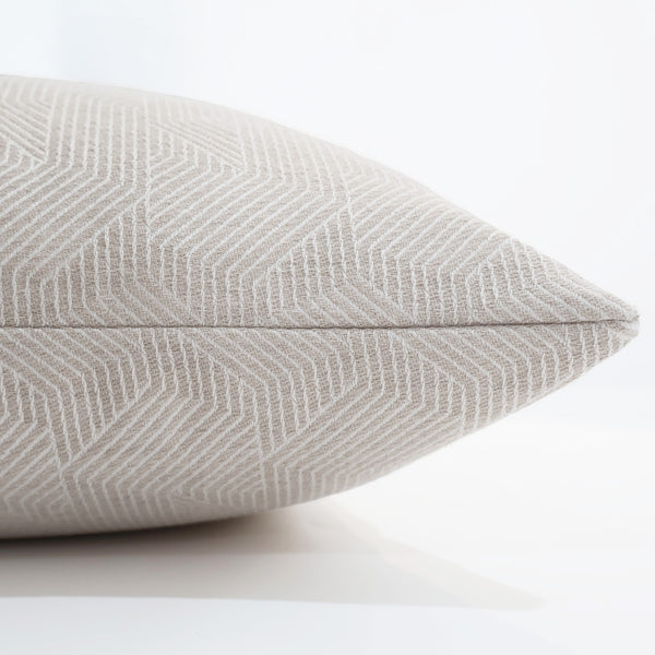 Neutral beige geometric pillow cover with textured maze pattern, modern minimalist throw pillow by Hackner Home.