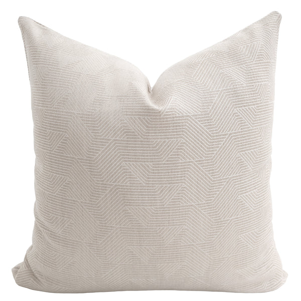 Neutral beige geometric pillow cover with textured maze pattern, modern minimalist throw pillow by Hackner Home.