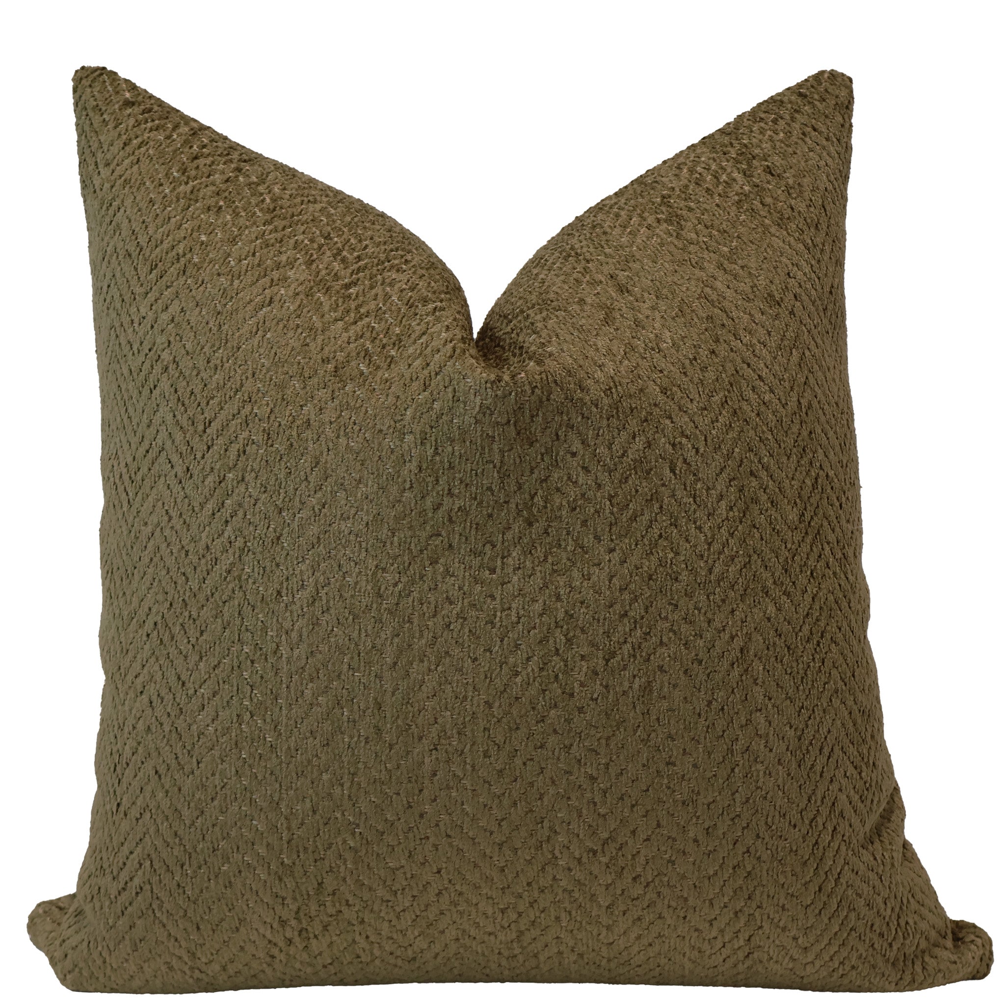 Handcrafted sequoia green velvet pillow cover with subtle herringbone texture — luxurious modern decorative cushion by Hackner Home.