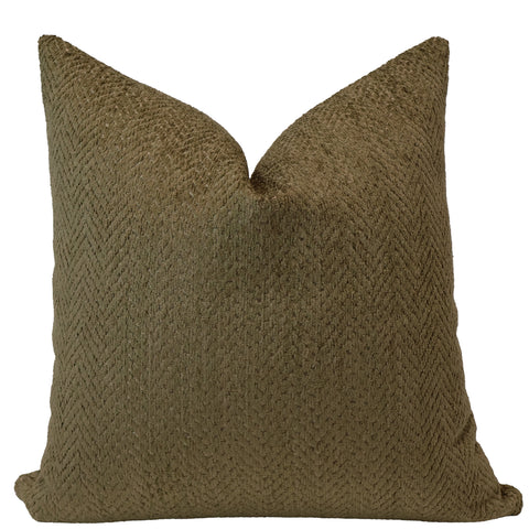 Handcrafted sequoia green velvet pillow cover with subtle herringbone texture — luxurious modern decorative cushion by Hackner Home.