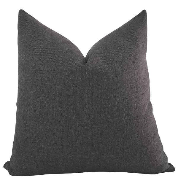 Hackner Home Slate Serenity Pillow Cover featuring a deep charcoal gray woven fabric with a soft, textured finish, offering a modern and minimal look for layered neutral styling.