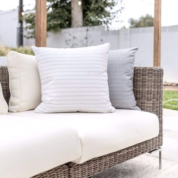 Minimal Style Outdoor Pillows, Striped Outdoor Pillows, Modern Outdoor Pillows, Quality Outdoor Pillows, White Outdoor Pillow, Hackner Home, Designer Pillows, Decorative Pillows, Throw pillows for outdoors, Outdoor Pillow Covers