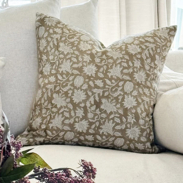 Fall Brown Block Print Pillow Cover