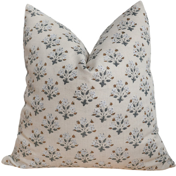 Three Flowers | Gray Block Print Pillow Cover