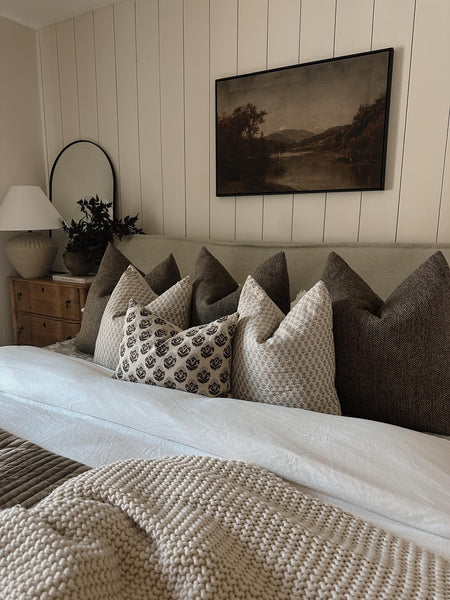 Brown Flower Block Print Pillow Cover