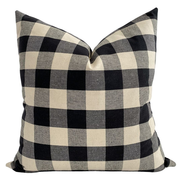 Buffalo Plaid Pillow Cover, Plaid Pillow Cover, Black & Cream Pillow, Plaid Pillow in black, Black Plaid Pillow, Hackner Home and American Farmhouse Magazine, Farmhouse Pillow in Black, Black Farmhouse Pillow, Cream Farmhouse Pillow, Christmas Plaid Pillow, Christmas Pillow Cover, Christmas Pillow, Holiday Pillow, Plaid Christmas Pillow, Designer Pillow Covers, High End Pillow Covers, Handmade Pillows, Made in USA Pillows