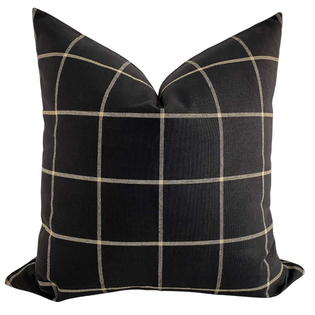 Black and shop tan plaid pillows