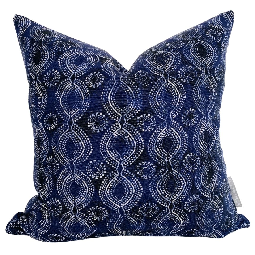 Handmade Indigo Floor Pillow Cover / Pillowcase in Signal Flag (Blue Circle)  fits a Euro Size Pillow Insert (not included) - THE BEACH PLUM COMPANY