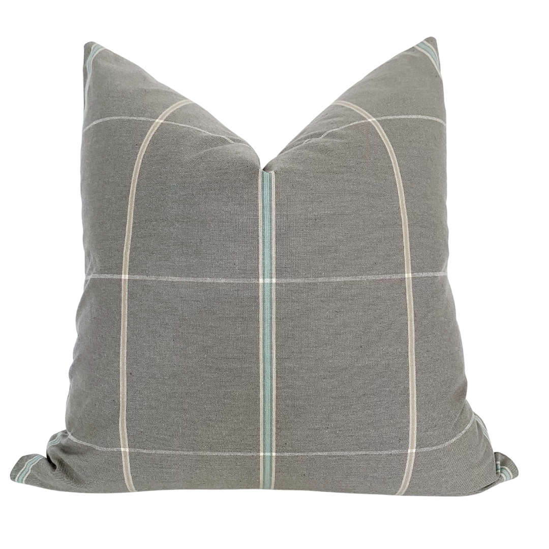 Blue Green Throw Pillow, Neutral Throw Pillow, Spring Throw Pillow, Hackner Home, Hackner Home Pillows, Designer Pillows, Decorative Pillow Covers, Handmade Pillows, Made in USA Pillows, Wholesale Pillows