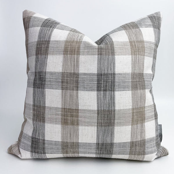 Brown Plaid Pillow Cover, Brown Pillow Cover, Plaid Pillow Cover, Fall Pillow Cover, Fall Plaid Pillow Cover, Large Check Pillow, Fall Pillows, Hackner Home, Decorative Pillow Covers, Designer pillows, Handmade Pillows, Tan and white plaid pillows, Pillows for fall decor