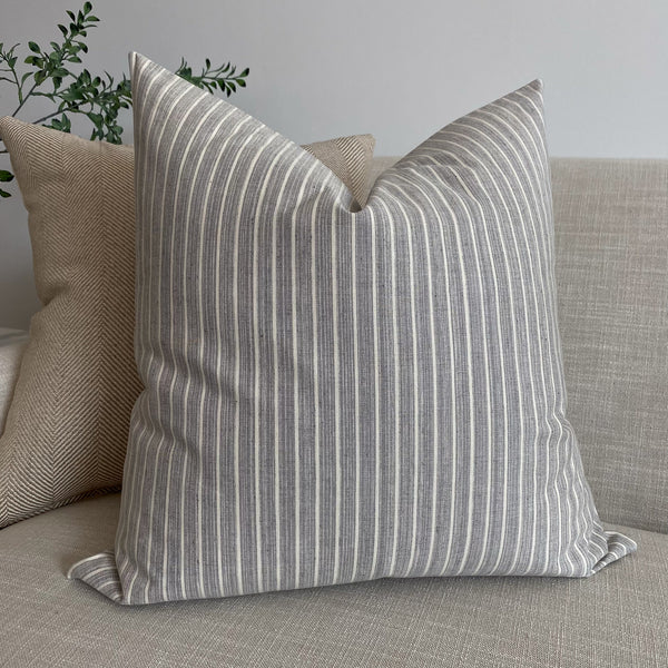 Gray Pillow Cover, Grey Striped Pillow, Grey Pillows, Hackner Home, Designer Pillows, How to Style pillow patterns, How to group pillows, Neutral Pillows, Decorative Pillow Covers, Decorative Pillows for Sofa, Pillow sets, Pillow Groupings