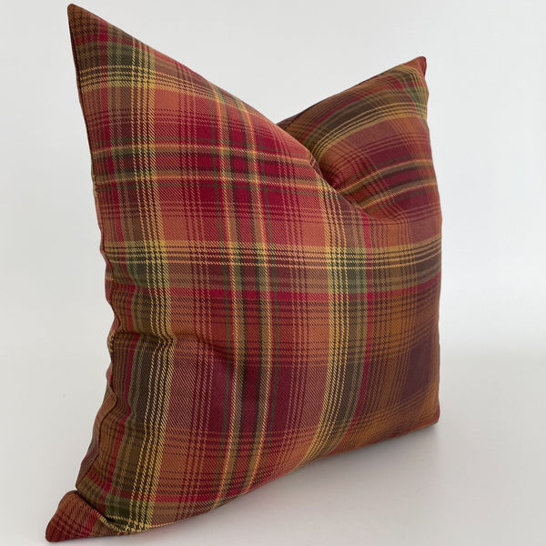 Red Plaid Pillow, Red and Green Plaid Pillow, Plaid Decorative Pillow Cover, Hackner Home, Designer Pillows, Made in USA pillows, Christmas Pillows, Christmas Plaid Pillows, Holiday Pillows