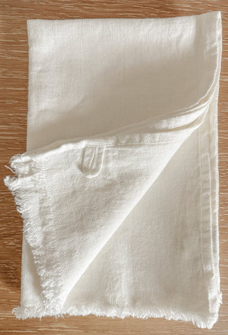 Frayed 100% White Linen Napkin