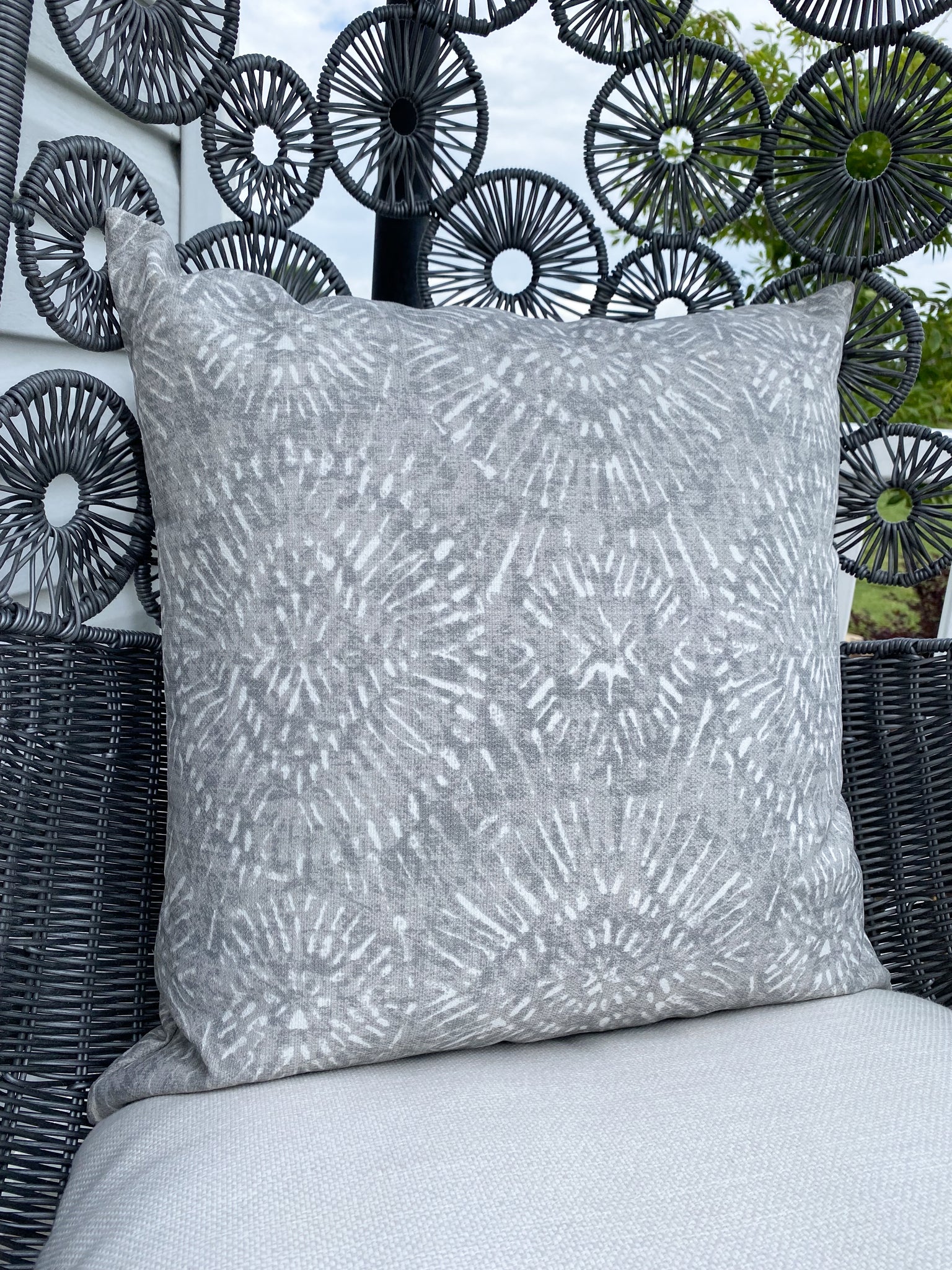 Sun Burst Gray Outdoor Pillow Cover (ON THE SHELF)