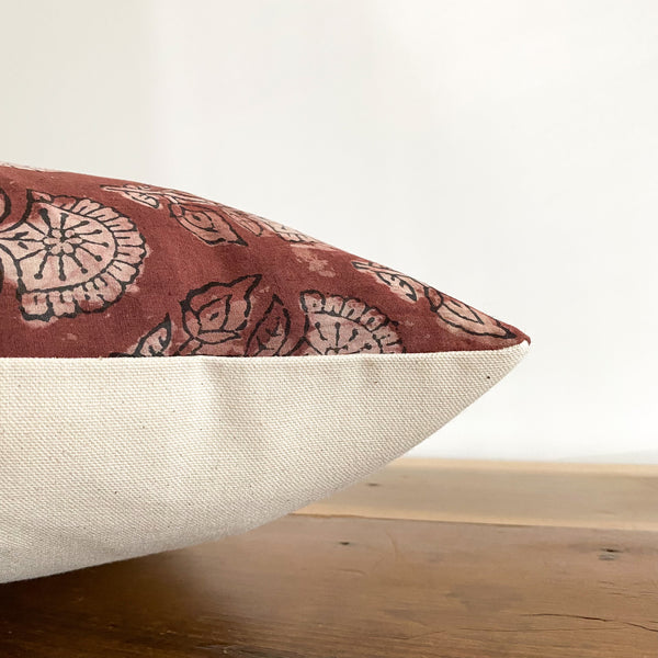 Mulberry Flower Pillow cover, Maroon Pillow Cover, Fall Pillow Cover, Autumn Pillow Covers, Hackner Home, Decorative pillows, Block Print Pillow Covers, Hand Dyed Pillow Cover, handmade pillow shop, Hackner Home Pillows, Burgundy Pillows, Floral Pillows, India Block Print Pillows, Wabi Sabi Pillows