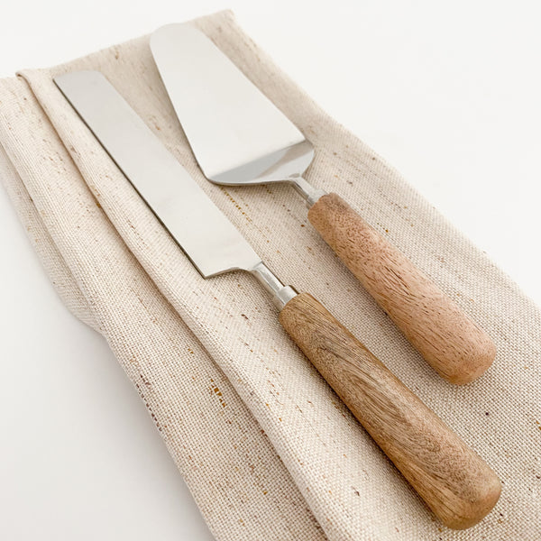 Wood Cake Serving Set