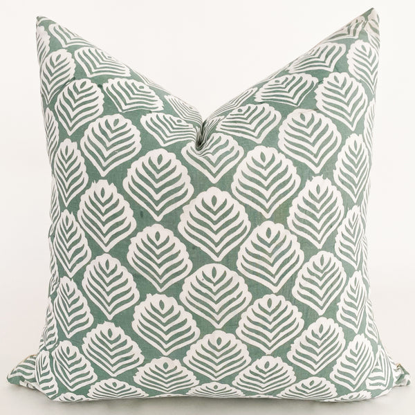 Green Leaf Block Print Pillow Cover