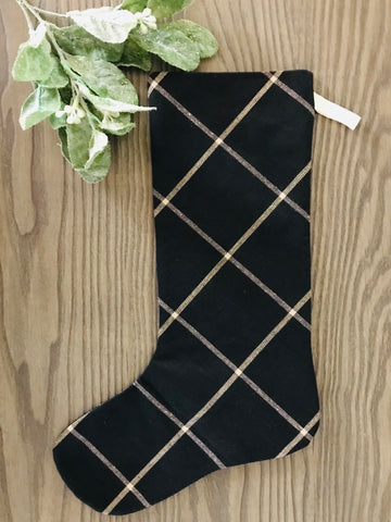 Christas Stocking, Black Christmas Stocking, Plaid Christmas Stocking, Holiday Decor, Christmas Decor, Hackner Home 