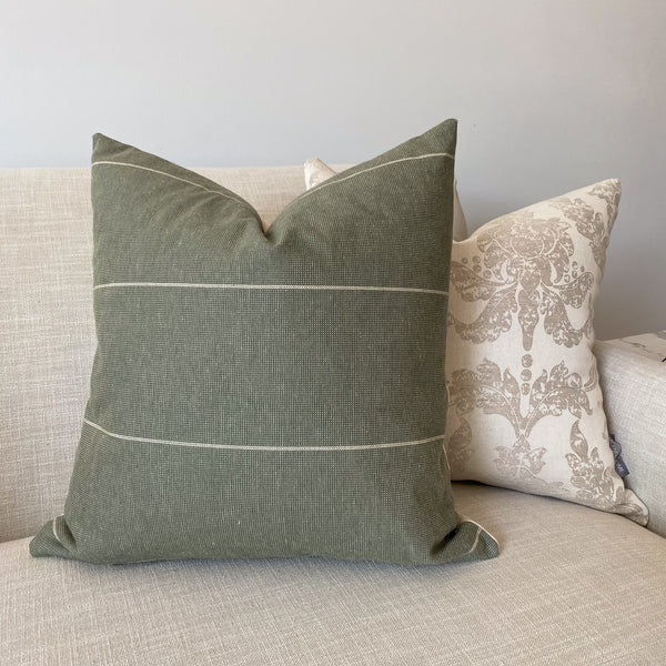 Green Pillow, Green Pillow Cover, Olive Green Pillow, Designer Green Pillow, Decorative Pillow Cover, Striped Pillow Cover, Hackner Home, Christmas Pillows, Green Christmas Pillows, Olive Green Pillow, California Casual Style Pillows
