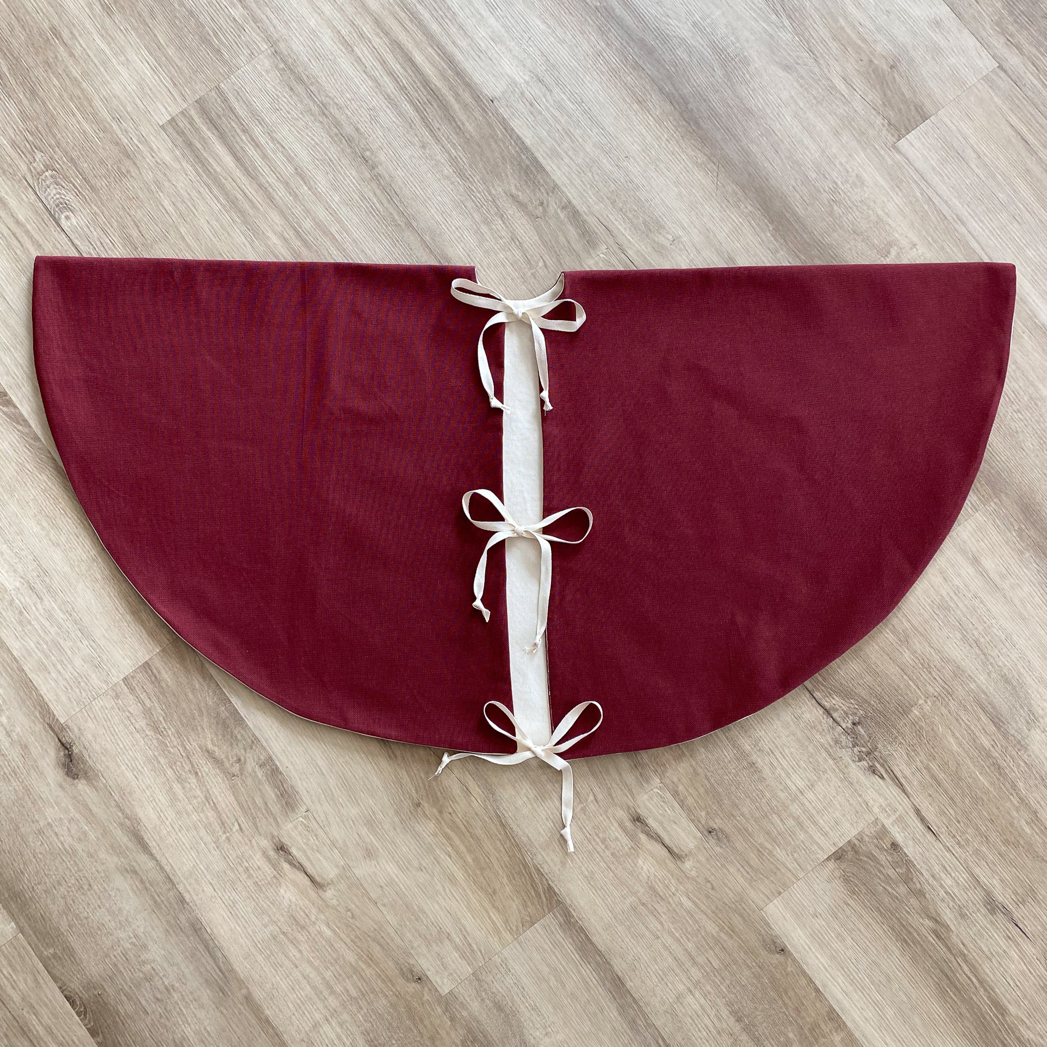 Cranberry Christmas Tree Skirt, Solid Red Christmas Tree Skirt, Christmas Tree Skirt, Hackner Home Christmas Tree Skirt, Hackner Home, Designer Christmas Tree Skirt, Handmade Christmas Tree Skirt