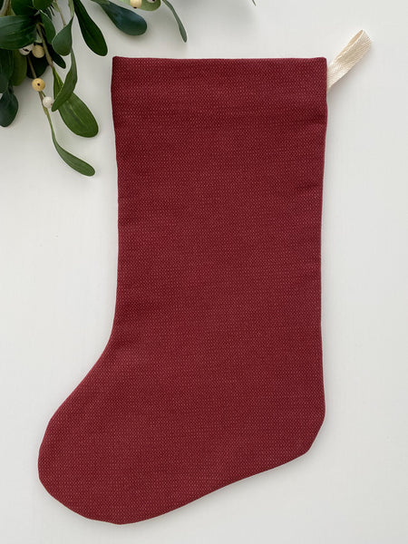 Cranberry Red Christmas Stocking, Christmas Stocking, Christmas Decorations, Christmas Decor, Christmas Decorating, Hackner Home, Handmade Christmas Stockings, Red Christmas Stocking, Minimal Christmas Stockings, Made in USA Christmas Stocking