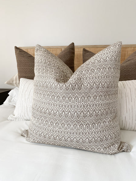 Brown Pillows, Brown Throw Pillows, Hackner Home, Hackner Home Designer Pillows, Handmade Pillow Shop, Handmade Pillows, Spring Pillows, Spring Throw Pillows, How to style pillows on the bed