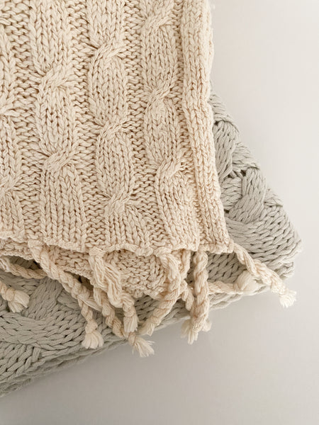 Cream Knitted Wool Throw Blanket (ON THE SHELF)