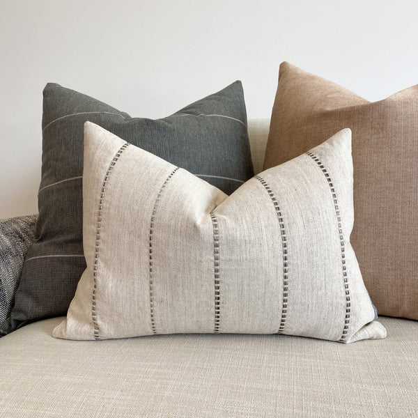 Designer Pillows, Hackner Home, Decorative Pillows, Throw Pillows, Couch Pillows, Pillows for the sofa, Sofa Pillows, Handmade Pillows, Pillow Shop, Linen Pillows, Striped Pillows, Stripe Pillows, Beige Pillows, Neutral Pillows, Home Decor Pillows