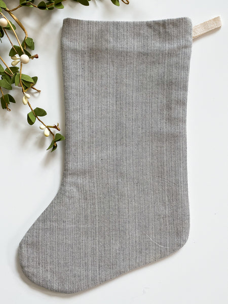 Gray Holiday Stocking, Neutral Christmas Decor, Neutral Christmas Stockings, Neutral Holiday Stockings, Hackner Home, Gray Christmas Decor, Handmade Christmas Decor, Made in USA Christmas Decor