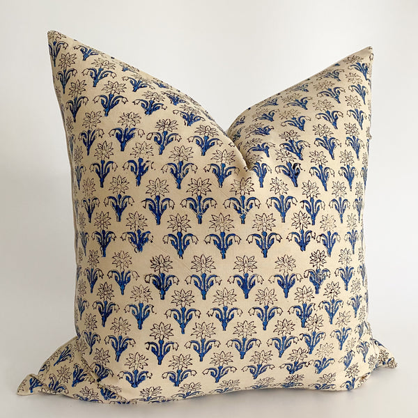 Floral Beige Block Print Pillow Cover (ON THE SHELF)