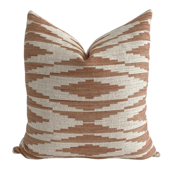 Winslow Pillow Cover, Southwest design pillow, Salmon Color Pillow, American Southwest style pillows, Designer Pillows, Hackner Home, Decorative Southwest Pillow Cover, Woven Pillow Covers, Textured pillow covers, Fall Pillows, Pink Pillow covers, Girls room pillows, Teen girl room pillows, How to pair pillow patterns