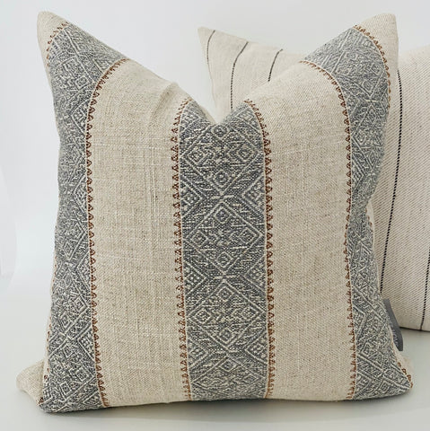 Rustic Pillow, Blue and Beige Pillow, Decorative Pillow Cover, Designer Pillow Cover, Hackner Home Pillows, Designer Pillow Cover, Tribal Pillow Cover, Ethnic Pillow Cover, Striped Pillow Cover, Linen Pillow 